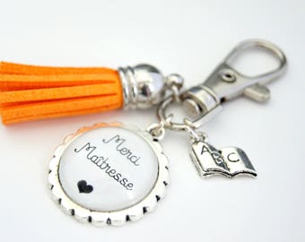 Thank you teacher bag charm key chain - orange