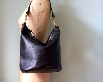 Bucket bag, black leather bucket handbag, black bag