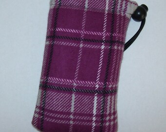 Padded Pipe Pouch, Maroon Plaid Bag, Pipe Case, Pipe Bag, Padded Pipe Cozy, Stoner Gift, Smoke Bag, Hipster Bag, Grunge Bag - 5" DRAWSTRING