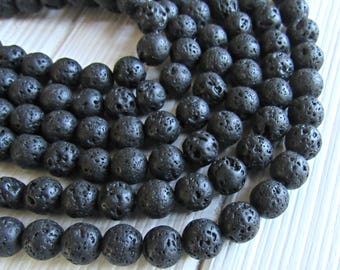 Lava beads 8mm, full strand, volcany lava, black lava 8mm, rough lava, lava stone beads, large lava rock, 8mm stones, US seller