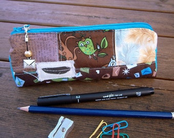 Zauberhaftes Etui, Federtasche, Mäppchen, Schlamper,Stifteetui, grau,Symbole,Freunde,Stifte,Schule, handmade