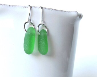 Genuine Green Sea Glass Earrings, Sterling Silver Dangle Earrings, Genuine Sea Glass Jewelry, Sea Glass Drop Earrings, Sea glass Earrings