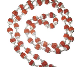 Rudraksha Mala 54+1 beads with silver plated metal caps