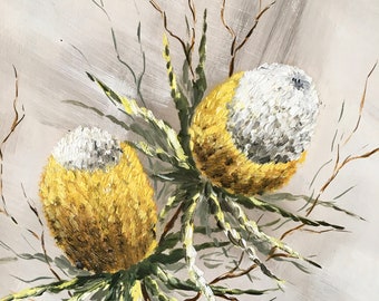 Original Painting, Yellow Banksia, Australian Native Painting by Helen