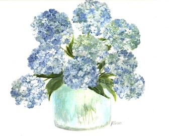 Original Watercolor Hydrangea Series 1, Original Watercolor Print, Watercolor Blue Hydrangea Painting,
