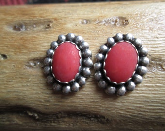 Native American Coral and Sterling Post Earrings