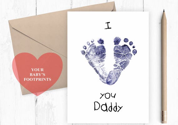 I love you daddy, baby footprints card for daddy, cute father's day card, 1st father's day card, to daddy from baby, daddy birthday card