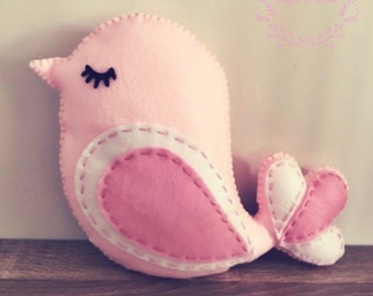Birdie Stuffed Animal, Felt Hand Sewn