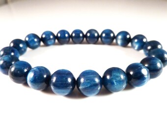 Blue Kyanite Stretch Bracelet 9mm Smooth Round High Vibration Superior Quality Gemstone Bead AAA Big Large Chunky