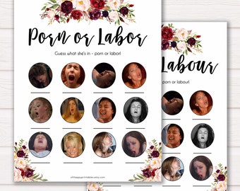 Porn or Labour Game, Marsala Floral Labor or Porn Baby Shower Game, Porn or Labor, Labour or Lovin Baby Shower Game, Funny Baby Shower Games