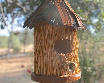 Hawaiian Cabana Birdhouse~Decorative Luau Hanging Bird House