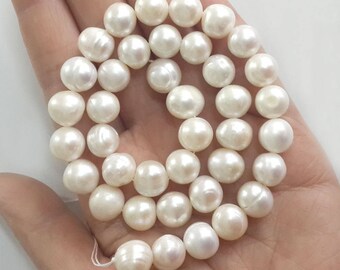 10-11mm pearl, beads, loose, freshwater pearl, white, large pearl, natural pearl, fully drilled, semi-baroque, 5 beads