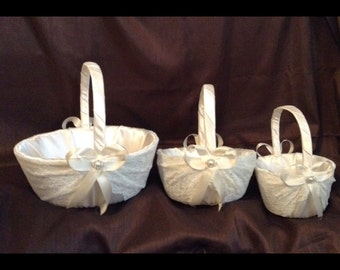 wedding flower girl basket ivory or white color custom made lace