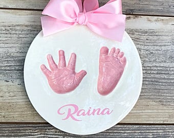 Personalized Baby Handprint and Footprint - Baby Footprint Decor - Baby Hand Sign - First Handprint Art - Personalized Baby Girl Heirloom