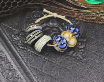 Blown glass, borosilicate, glass, focal, artisan, beads, handmade, lampworked, jewelry supplies, set of 6, bead set, ready to ship.