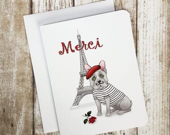Thank you Card, French Thank you Card, Dog Card, Blank Card, French Bulldog Card, French Bulldog, Merci Card