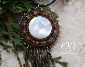 Carnelian Bead Embroidery Pendant