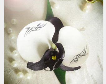 black and white tribal print Tribal Orchid boutonniere
