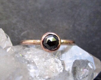 Black Diamond Ring, Rose Cut Diamond, Unique Engagement Ring, 14k Rose Gold, Black Diamond Engagement Ring