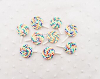 5pcs - Fruity Rainbow Clay Lollipop Decoden Cabochon (25x38mm) CLY10013