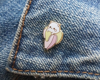 Mini Bananya Cat Enamel Pin .60 INCH Gold Yellow Pink Kitten Cat Banana