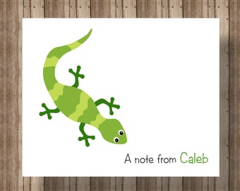 PERSONALIZED NOTECARDS for BOYS /Lizard Chameleon Notecards Boxed Set /Green Reptile Stationery/Set of 10/ Boys Party Lizard Thank You Cards