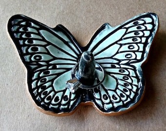 Ceramic Butterfly Ring Holders pale Sea green edged in gold
