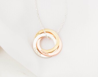 Family Necklace • Personalized Linked Circle Necklace • Custom Name Linked Rings • Personalized Eternity Necklace • NM30F53