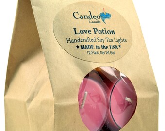 Love Potion Soy Tea Lights, 12-Pack, Burns 5+ Hours Each