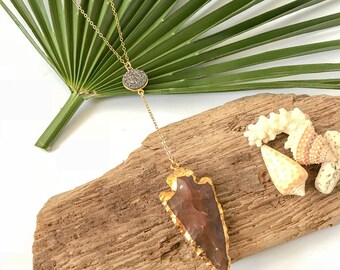New! // Druzy Arrow Head Lariat Necklace