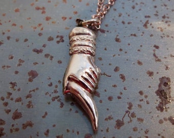 RARE Victorian Rose Gold Filled Figa Hand Horn Pendant on Chain