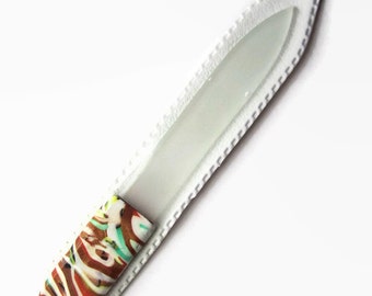 Czech Crystal Nail File, Small Glass Nailfile, Gold and Ivory Multi-color // gifts for her // bridesmaid gifts