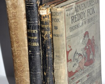 Old School Books. Antique Book Collection. Book Decor. Stack of Books. Old Book Bundle. Antique Childrens Books. 1800s Books.