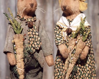 Primitive cloth doll PATTERN - Bella and Benson Bunny Rabbit - HHF434