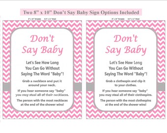 Pink Chevron Don't Say Baby Game, Diaper Pin Clothes Pin Game, Printable Clothespin Game, Don't Say Baby Shower Game -Printables 4 Less 0022