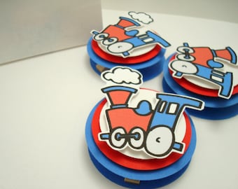 Red and Blue Train Favor Bag Toppers, Set of Ten