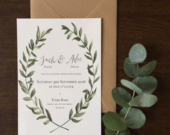 Olive leaf rustic Wedding Invitations