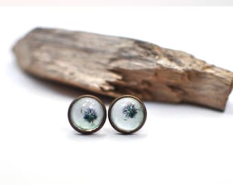 Dandelion Stud Earrings, Handmade Earrings, Nature Earrings, Glass Dome Earrings, Cabochon Earrings, Christmas Gift for Mom, Gift For Her