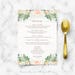 Floral wedding menu template, rustic reception, wedding brunch lunch tea dinner, DIY wedding menu, printable DIGITAL