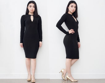 Discounted Black Keyhole Bodycon Dress XS S