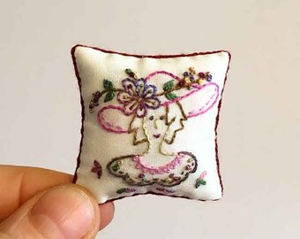 Miniature pillow. Hand embroidered Hand made