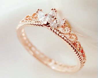 Bestow Me Rose Gold Crown Ring, zircon ring, crown ring, princess ring, rose gold ring