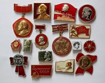 Soviet vintage pin Lenin badge Propaganda pins vintage Set of 18 collectible Lenin pin Red pin 100 years old birthday gift for politician