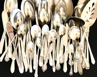 Mismatched Silverware Serving Pieces Silver Plate Flatware Fork Ladle Cake Pie Server Butter Knife Sugar Small Slotted Ice T Spoon App. Fork