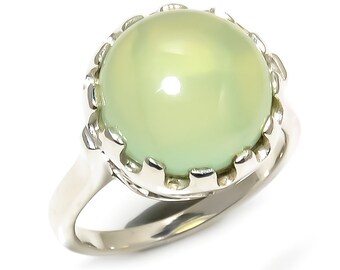 Natural Prehnite Round Gemstone Ring 925 Sterling Silver R1106