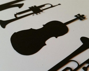 Variety Pack of Instrument Silhouette Die Cut Outs Embellishments