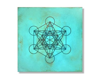 Metatrons Cube in Turquoise | Metal Wall Art