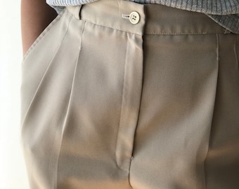 Vintage Khaki High Waisted Trousers with Tapered Legs