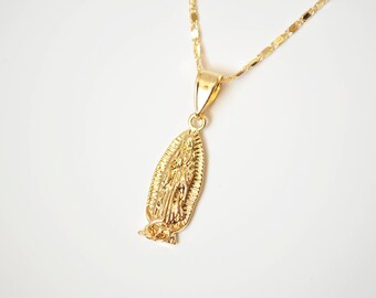 Virgin Mary Necklace / Gold Medallion Necklace