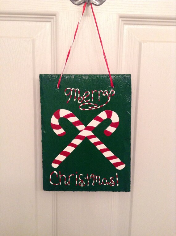 Hand painted Christmas sign. Candy cane sign. Merry Christmas.